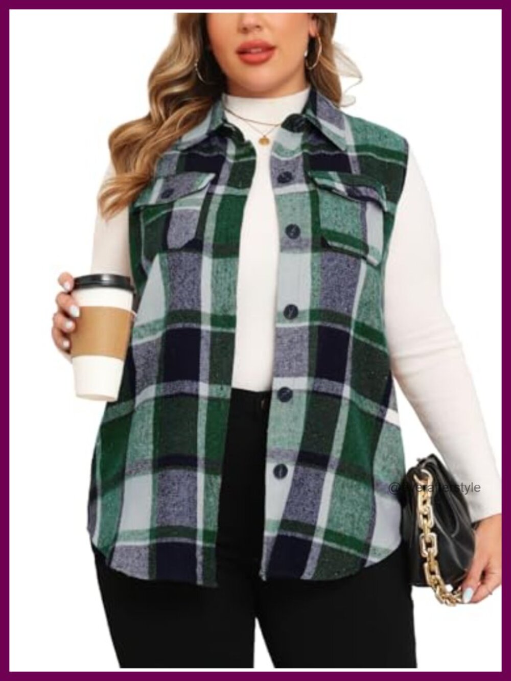 Plus Size Flannel Plaid Long Vest Button Down Sleeveless Shacket